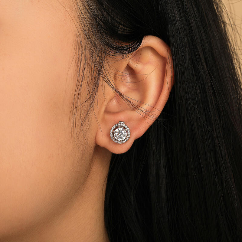 Jeulia Custom Dual Wear Round Cut Halo Earrings Sterling Silver