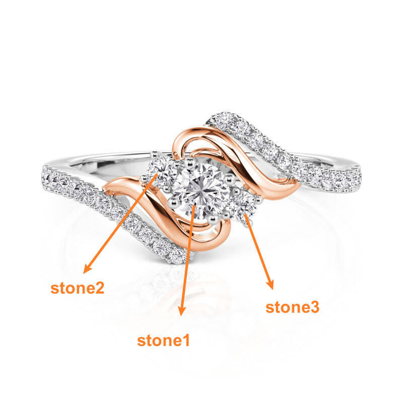 Jeulia Amore Anillo de Compromiso Onda Personalizado con Tres Piedras de Nacimiento