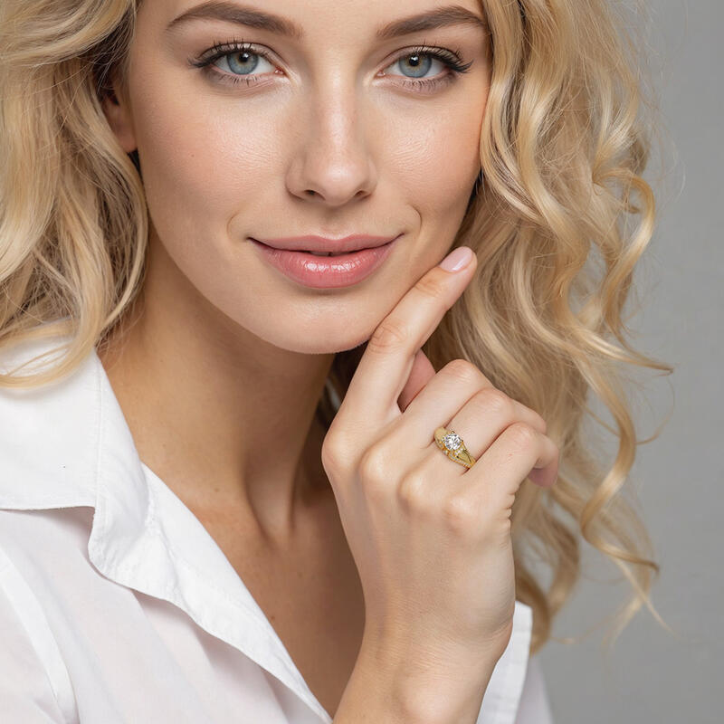 "Swear To My Love" Round Cut Side Stone Engagement Ring