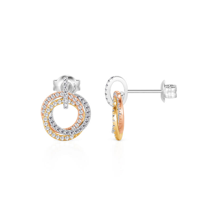 Jeulia Classic Trinity Pave Stud Earrings Sterling Silver