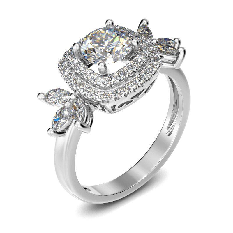 Jeulia Doppio Halo Rotondo Taglio Anello In Argento Sterling