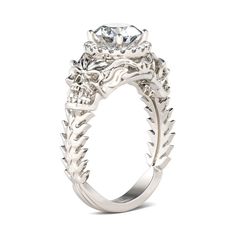 Jeulia Flame Shape Round Cut Sterling Silver Skull Ring