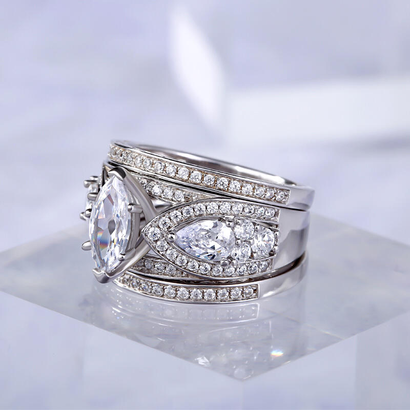 Jeulia Anéis terno de prata esterlina corte marqueza