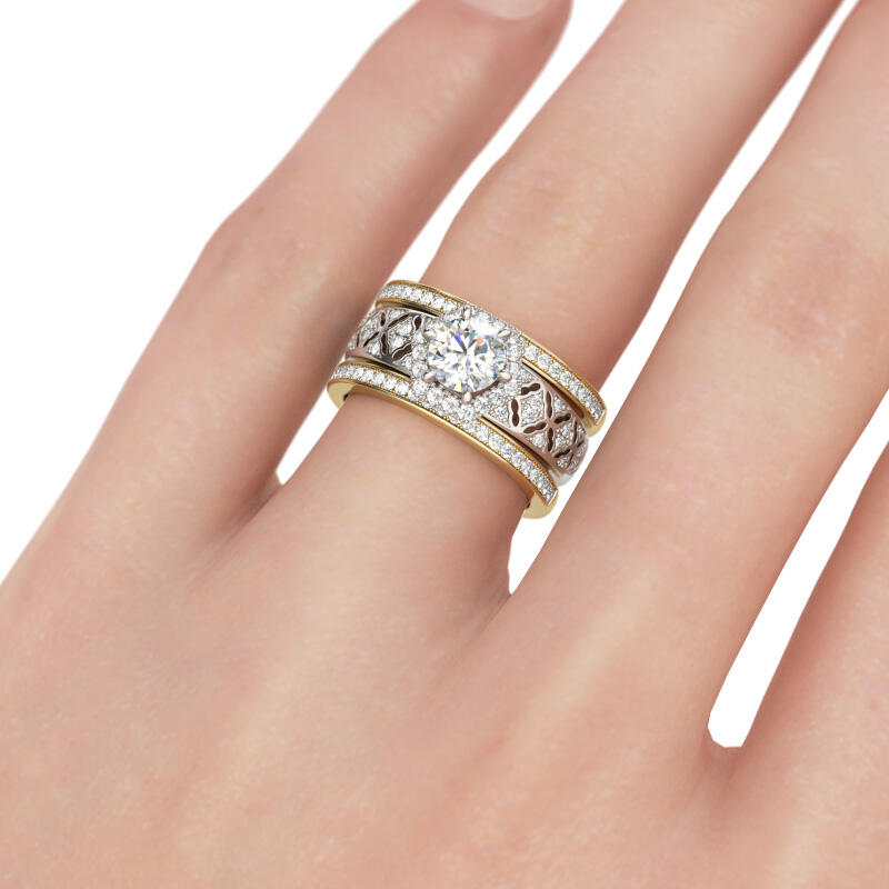Jeulia Ensemble de Bagues Set 3 Anneaux Halo Vintage en Argent Sterling Coupe Ronde