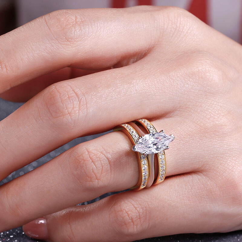 Jeulia Two Tone Marquise Cut Sterling Silver Enhancer Ring Set