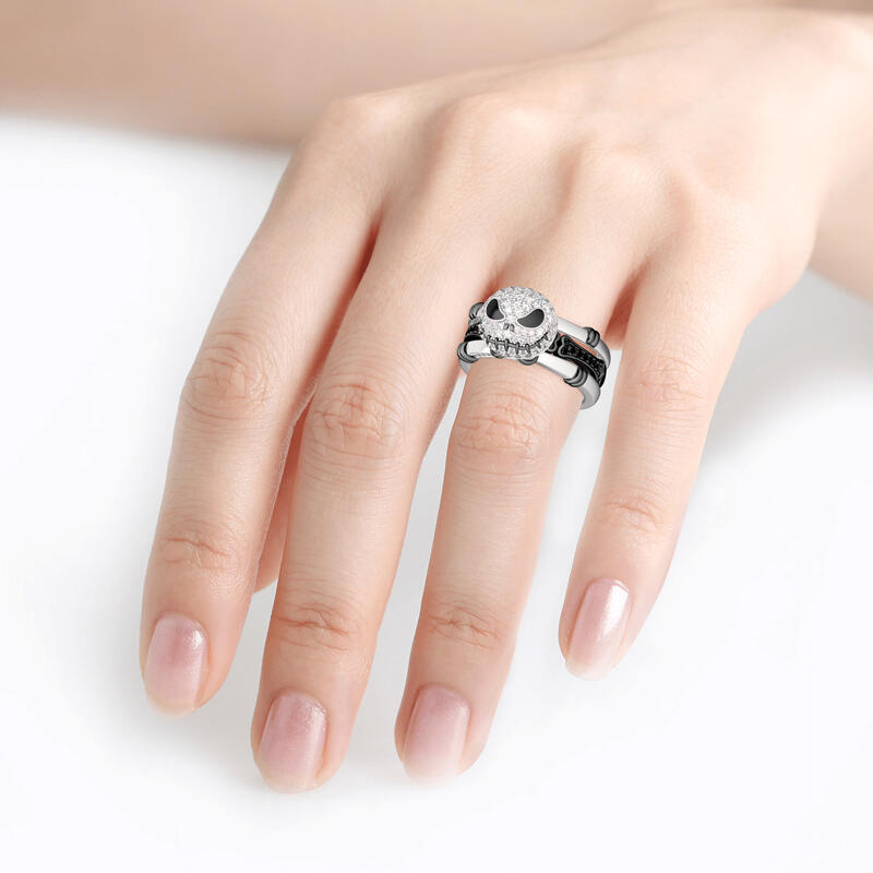 Jeulia Conjunto de anillos de calavera para boda intercambiables de plata esterlina con nudo