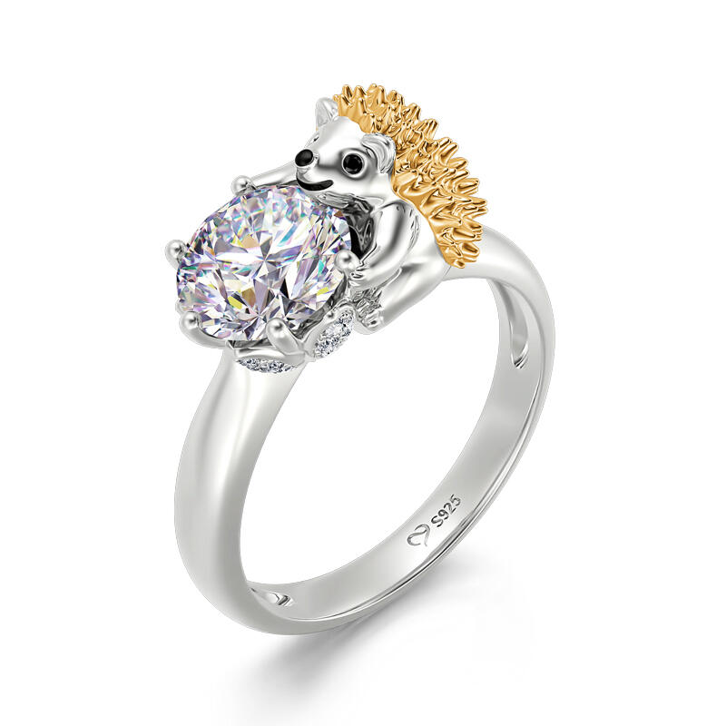 Jeulia Hug Me "Prickly Cutie" Hedgehog Round Cut Sterling Silver Ring