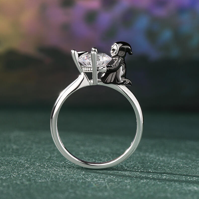 Jeulia Hug Me "Soul Harvester" Skull Sickle Round Cut Sterling Silver Ring