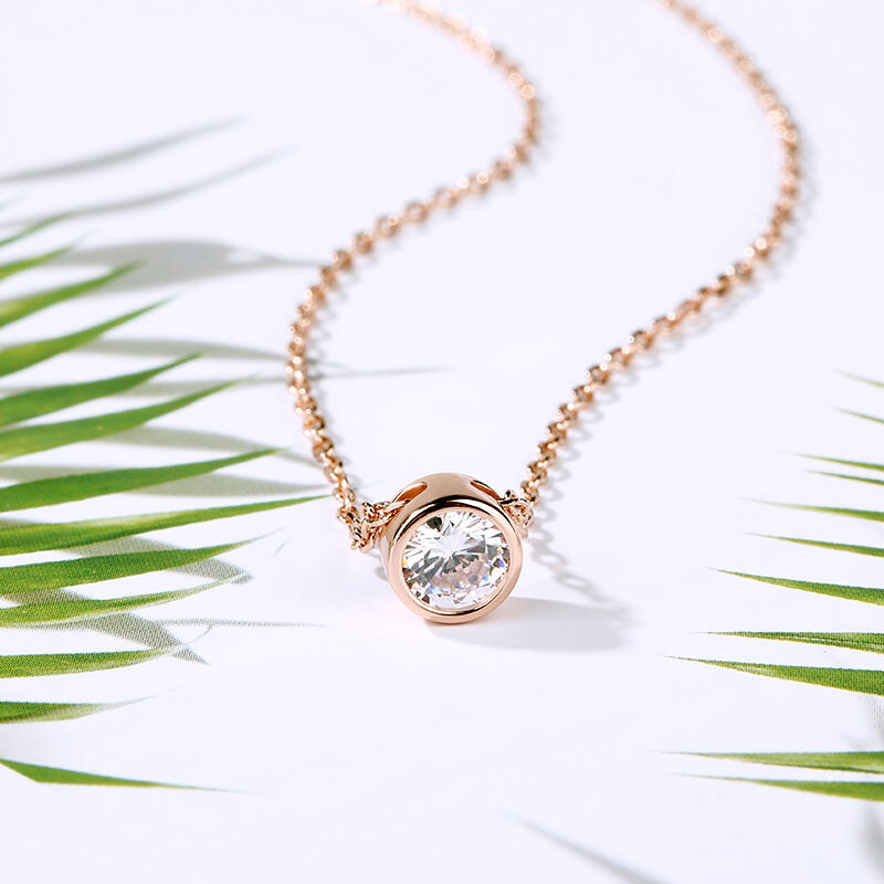 Jeulia Simple Round Cut Stone Pendant Sterling Silver Necklace