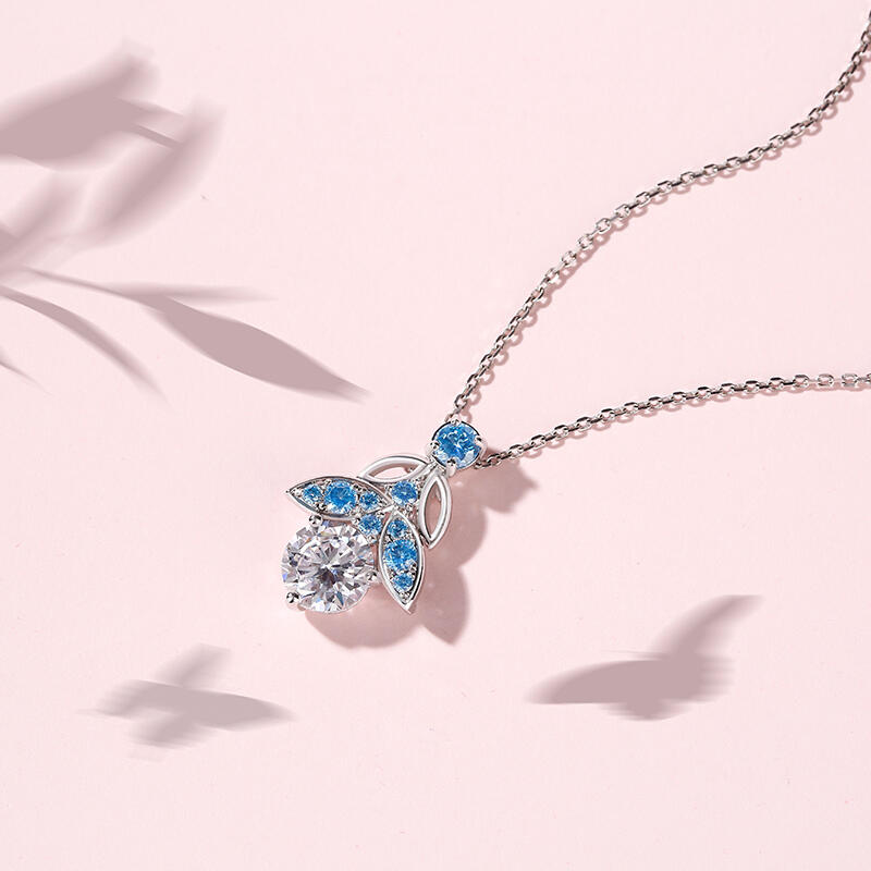 Jeulia Butterfly Round Cut Sterling Silver Necklace