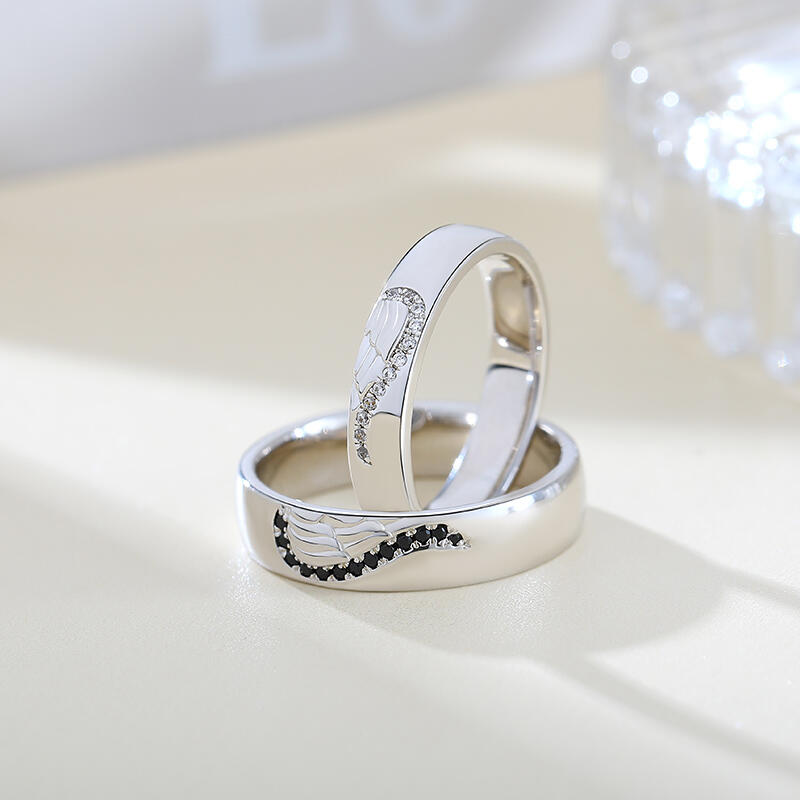 Jeulia Angel Wings Creative Engraved Sterling Silver Couple Rings