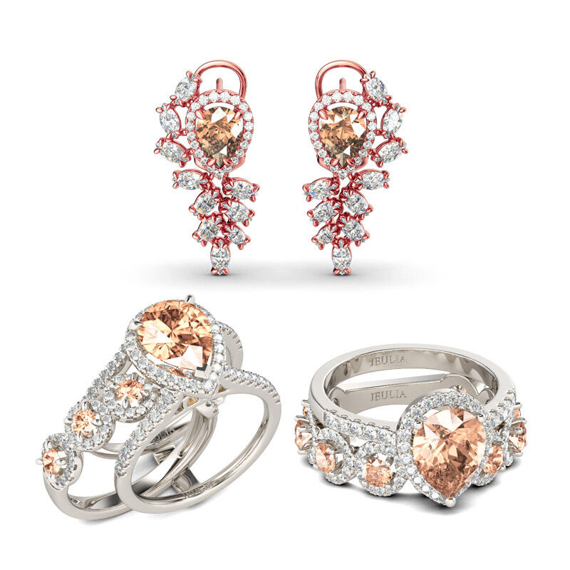 Halo Pear Cut Champagne smycken i sterlingsilver