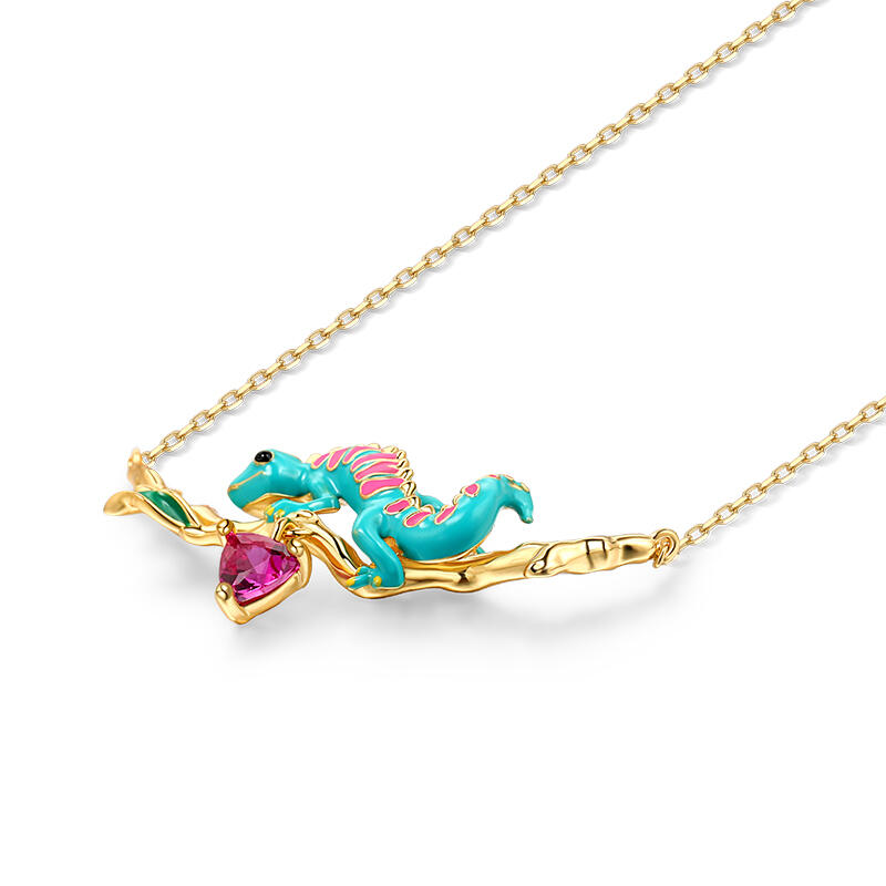 Jeulia "Sensitive Soul" Chameleon Enamel Sterling Silver Necklace