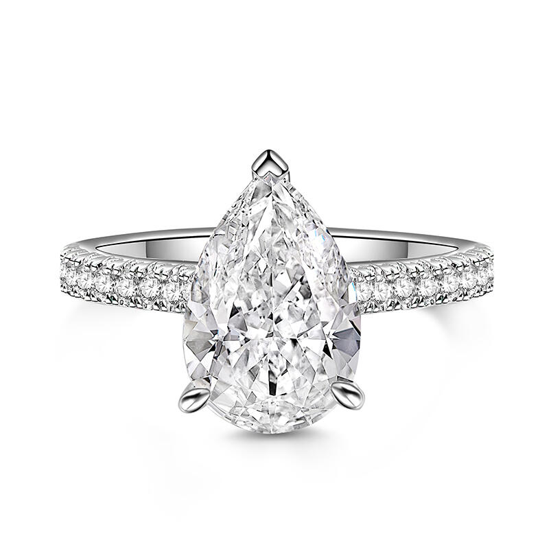 Jeulia Anillo de Compromiso de Plata de Ley con Corte de Pera