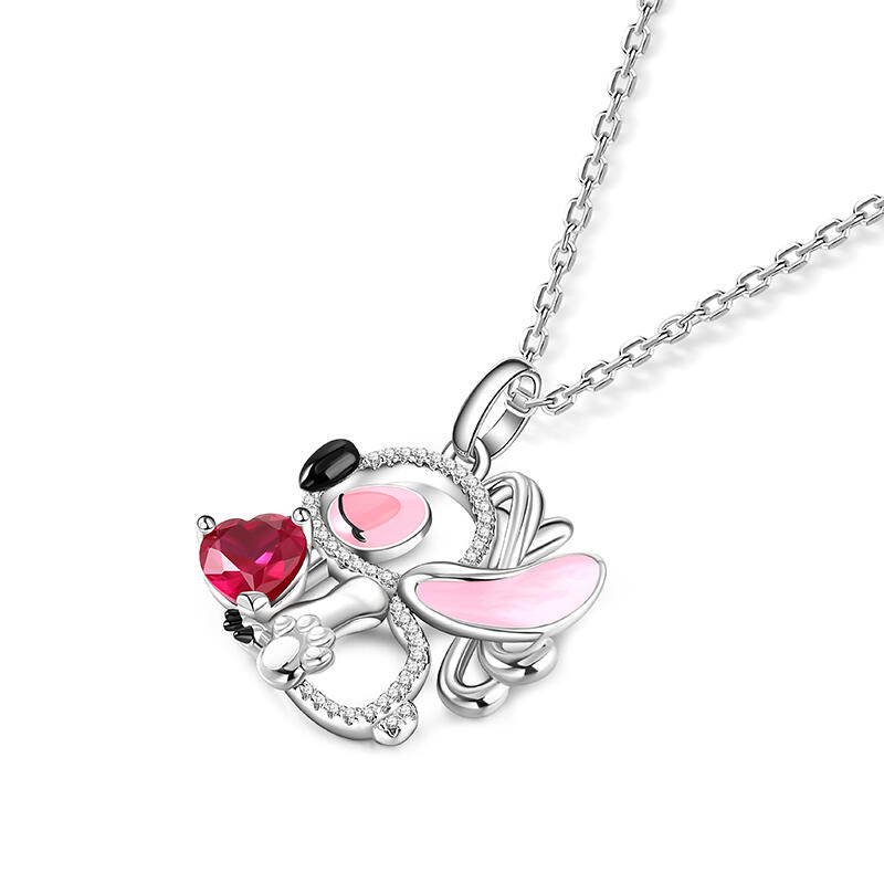 Jeulia Hug Me "Pink Monster" Heart Cut Personalized Sterling Silver Necklace