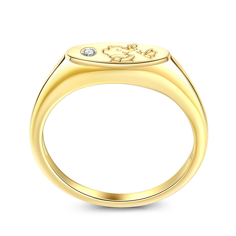 Jeulia Anillo de Plata Esterlina con Sello Ovalado de Oso de Dibujos Animados