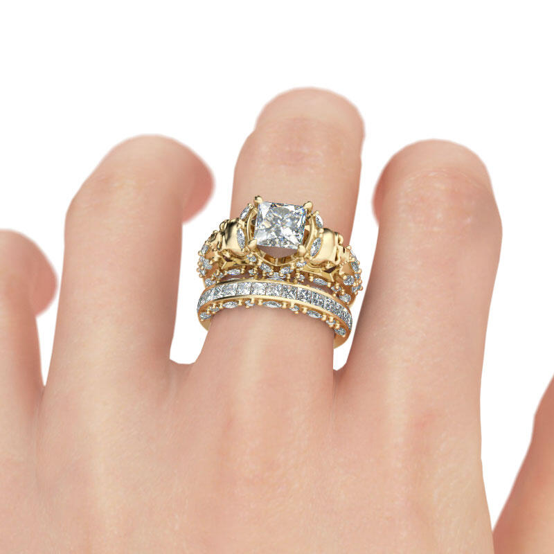 Jeulia Conjunto De Anillos Con Tono Oro De Caravera De Talla Princesa En Plata De Ley