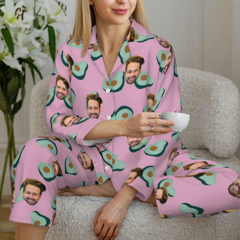 Personalized Pajamas Custom Photo and Color Avocado Pattern Design Creative Gift for Family Members
