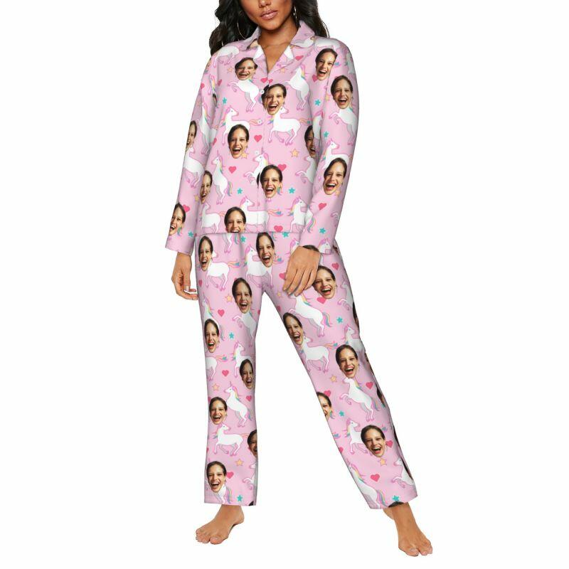 Gepersonaliseerde pyjama aangepaste foto regenboog eenhoorn roze patroon ontwerp schattig cadeau voor haar