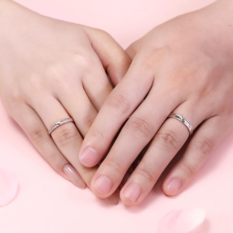 Jeulia Two Tone Heart Sterling Silver Couple Rings