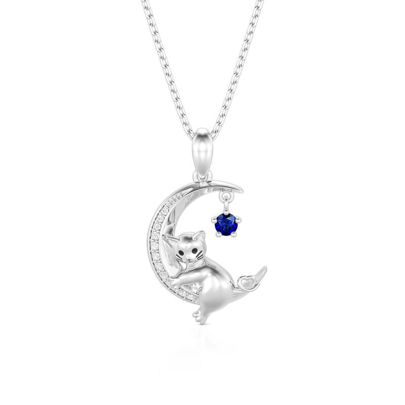 Jeulia Moon Huggers Colgante de Gato con Piedra de Nacimiento Redonda Personalizado