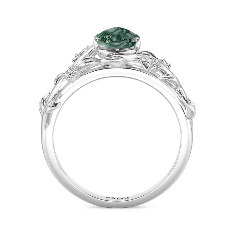 Jeulia Bague de Fiançailles en Agate Mousse Coupe Poire Bypass avec Feuille de Vigne