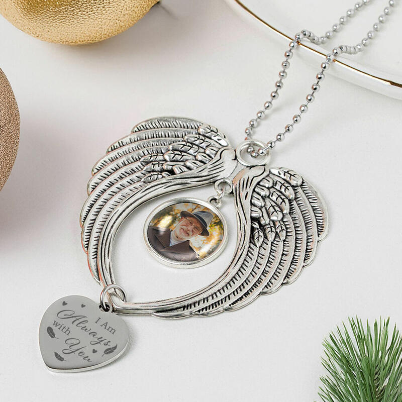 Adorno fotográfico personalizado con alas de ángel para árbol de Navidad, colgante conmemorativo para familiares.