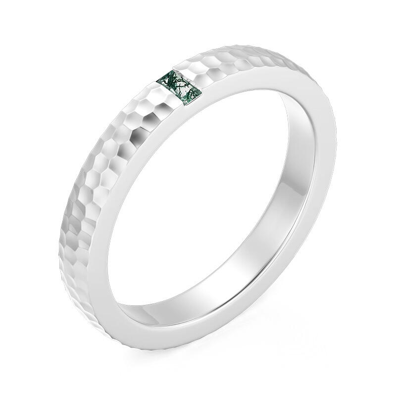 Jeulia Hammered Men's Rectangular Moss Agate Wedding Band