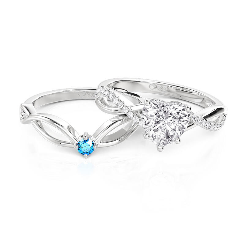 Jeulia Classic Twisted Heart Ring Set 2PCS in Sterling Silver