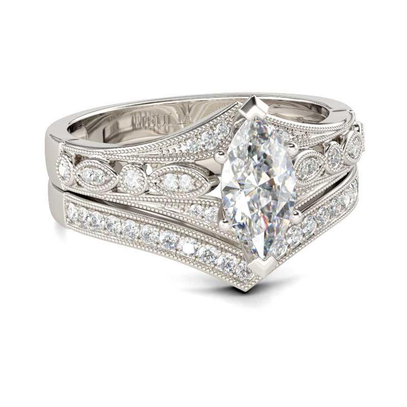 Jeulia Milgrain Marquise Cut Sterling Silver Ring Set