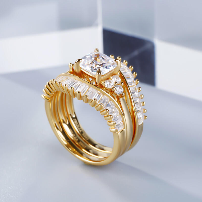 Jeulia Terno De Anillos Con Tono Oro De Talla Cojín En Plata De Ley