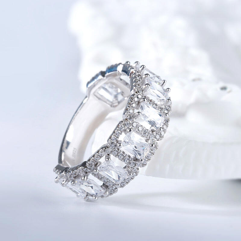 Jeulia Halo Radiant Cut Sterling Silver Women's Band