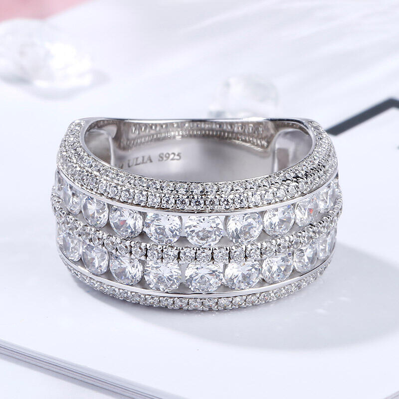 Jeulia Wide Round Cut Sterling Silver Women's Band