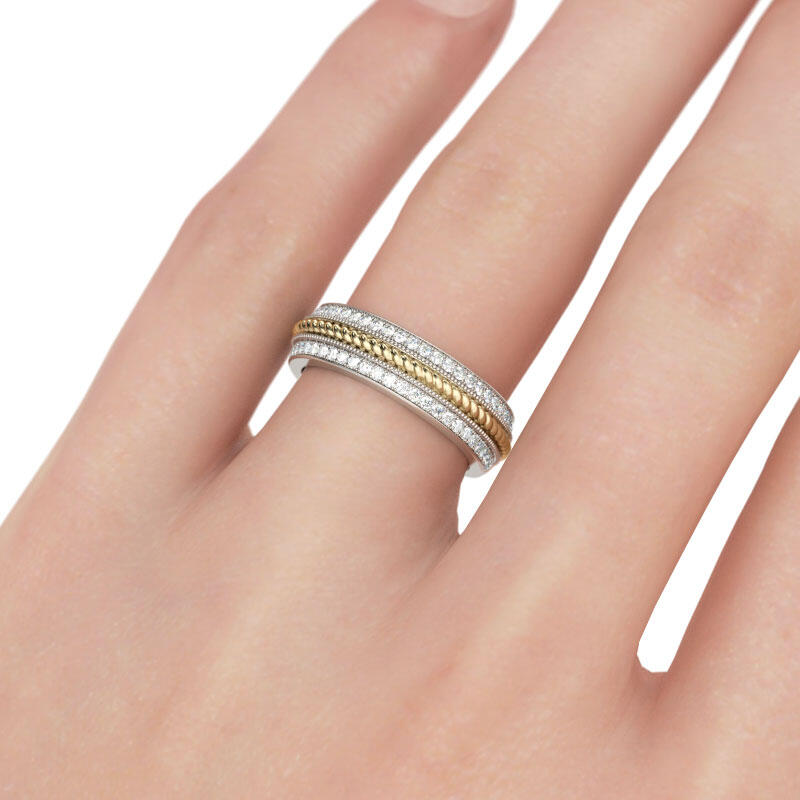 Jeulia Two Tone Cable Round Cut Sterling Silver Women's Band