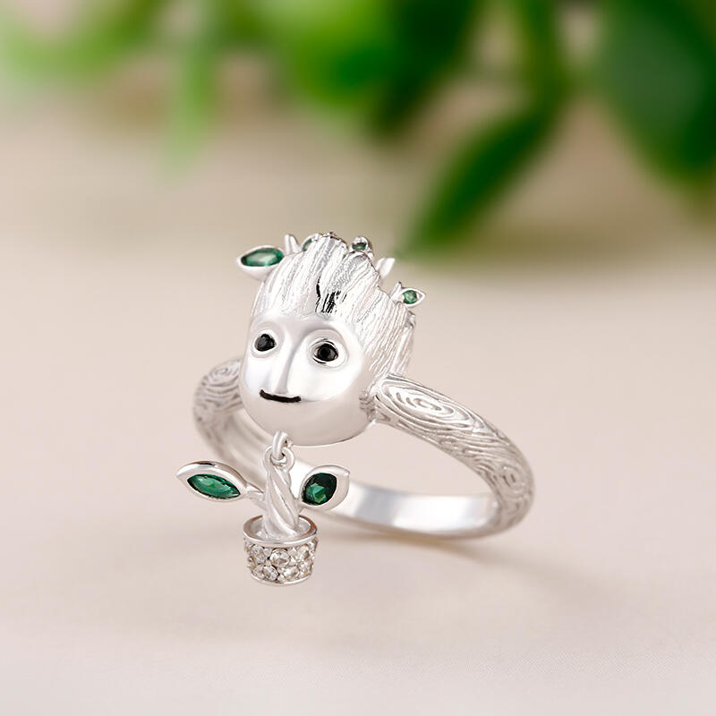 Jestem Groot. Drzewo Człowiek Srebrny Pierścionek z Zawieszką