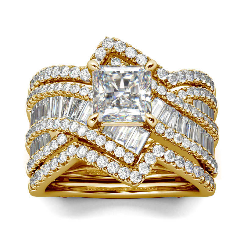 Jeulia Bypass Princess Cut Enhancer Sterling Silver Ring