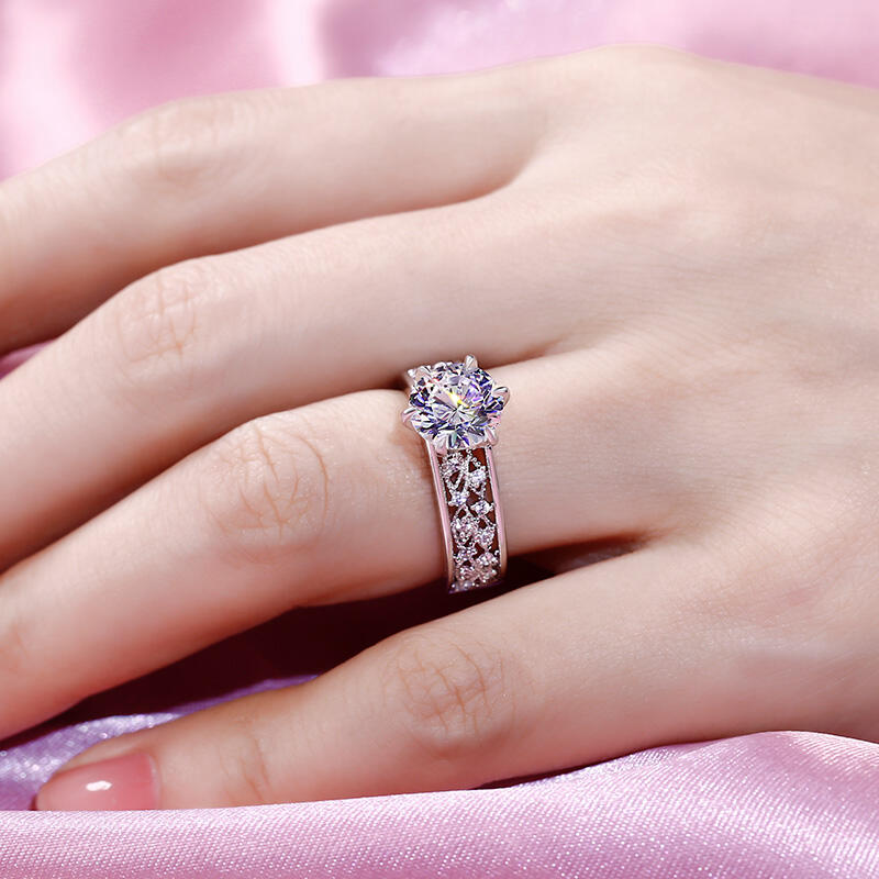 Jeulia Vintage Leaf Round Cut Sterling Silver Ring