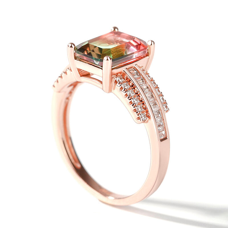 Jeulia "One of a Kind" Emerald Cut Sterling Silver Watermelon Ring