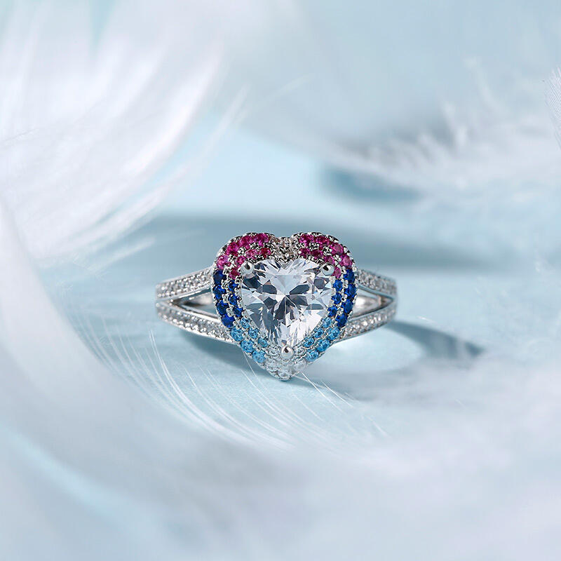 Jeulia Double Halo Heart Cut Sterling Silver Ring