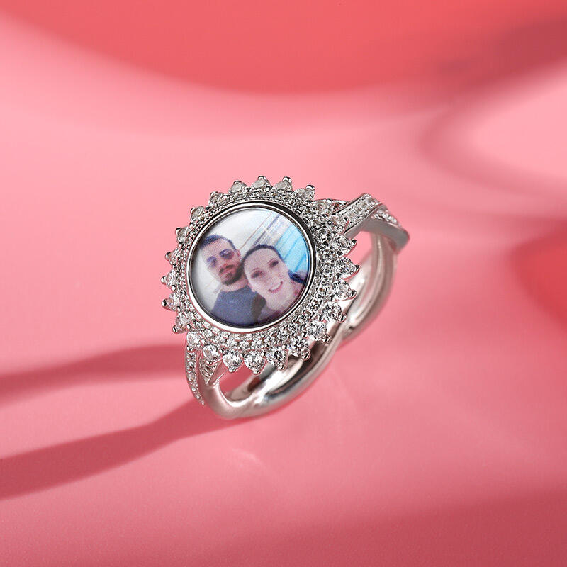 Jeulia "Timeless Romance" Sterling Silver Personalized Photo Ring