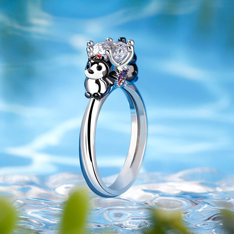 Jeulia Hug Me Pinguino Anello in Argento 925 Taglio Rotondo