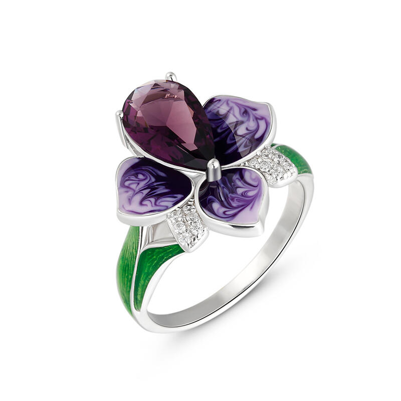 Jeulia "Blooming Flower" Enamel Sterling Silver Ring