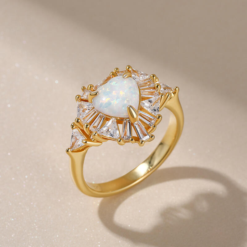 Jeulia "Sparkles Heart" Opal Sterling Silver Ring