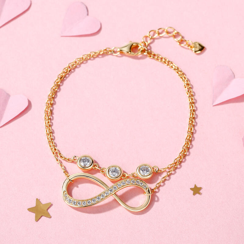 Jeulia Double Layer Infinity Sterling Silver Bracelet With Birthstone