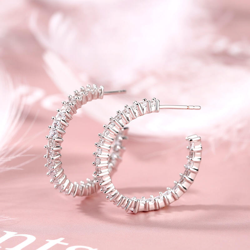 Jeulia Inside-Out Design Princess Cut Sterling Silver Hoop Earrings