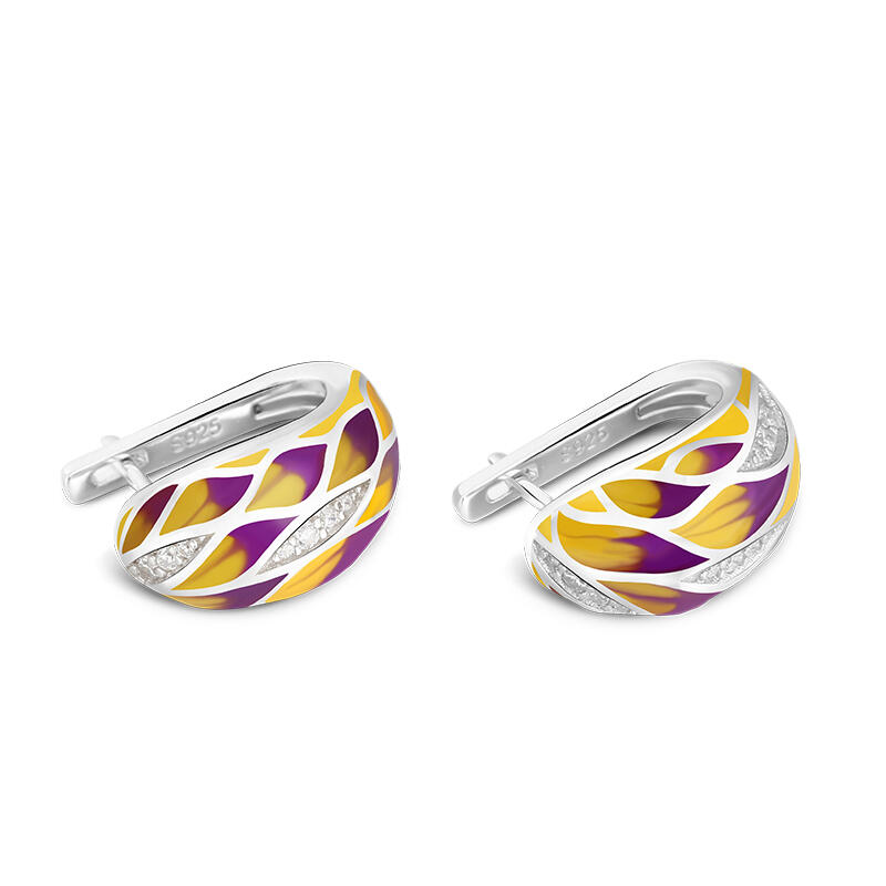 Jeulia "Swaying Leaves" Enamel Sterling Silver Hoop Earrings