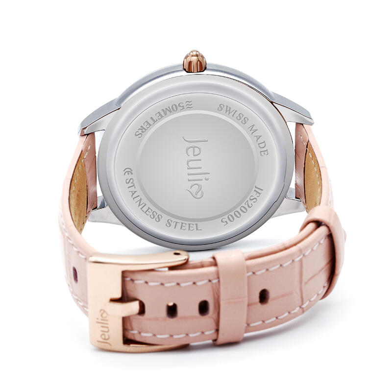 Jeulia "Magic at Midnight" Skull Design Quartz Pink Leather Watch with Mother-of-Pearl Dial
