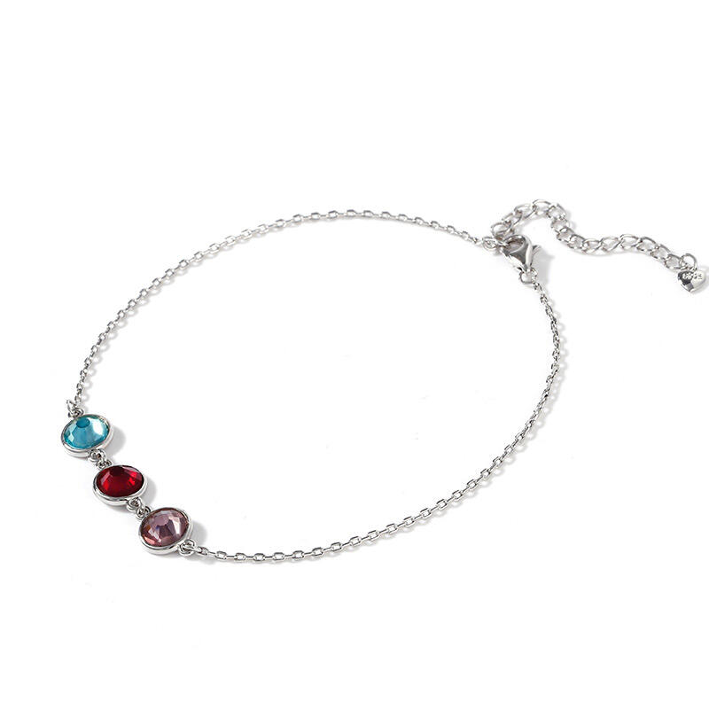 Jeulia Simple Design Candy-hued Stones Sterling Silver Personlig Anklet