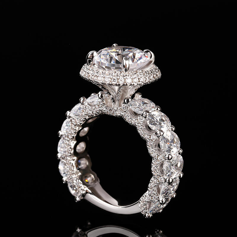 Jeulia Double Halo Round Cut Sterling Silver Ring