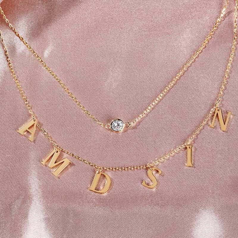 Jeulia Double Layer Name Personalized Sterling Silver Necklace